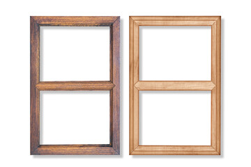 Wooden picture frame isolated on white background with clipping path