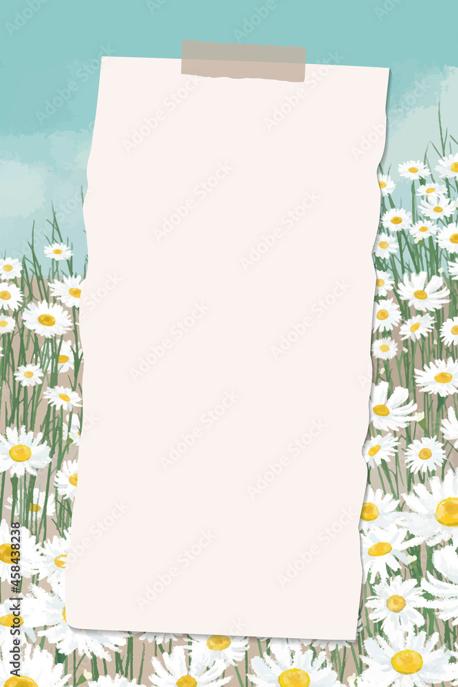 Poster empty paper on daisy field patterned background vector