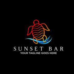 Simple and unique sea or waves with funny turtle line out and shell star image graphic icon logo design abstract concept vector stock. Can be used related to animal or beach