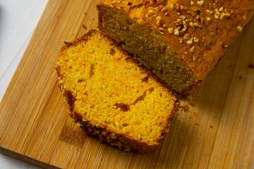 Delicious vegan carrot and tangerine sponge cake with ground almonds.