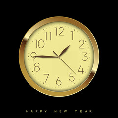 Happy New Year with golden clock. Vector illustration