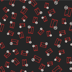 Line Mail and e-mail icon isolated seamless pattern on black background. Envelope symbol e-mail. Email message sign. Vector