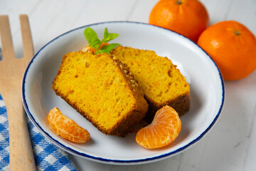 Delicious vegan carrot and tangerine sponge cake with ground almonds.