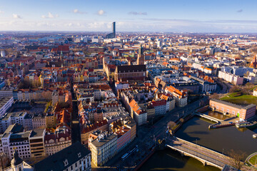 Fototapeta na wymiar Aerial view on the city Wroclaw and Market square. Poland