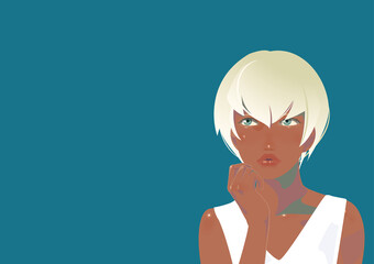 考え事をする褐色の肌の女性(CS6)