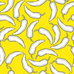 Yellow Pepper vector seamless pattern. Mexican chili spicy vegetable. Hot paprika texture.