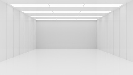 Naklejka na ściany i meble White clean empty architecture interior space room studio background wall display products minimalistic. 3d rendering.