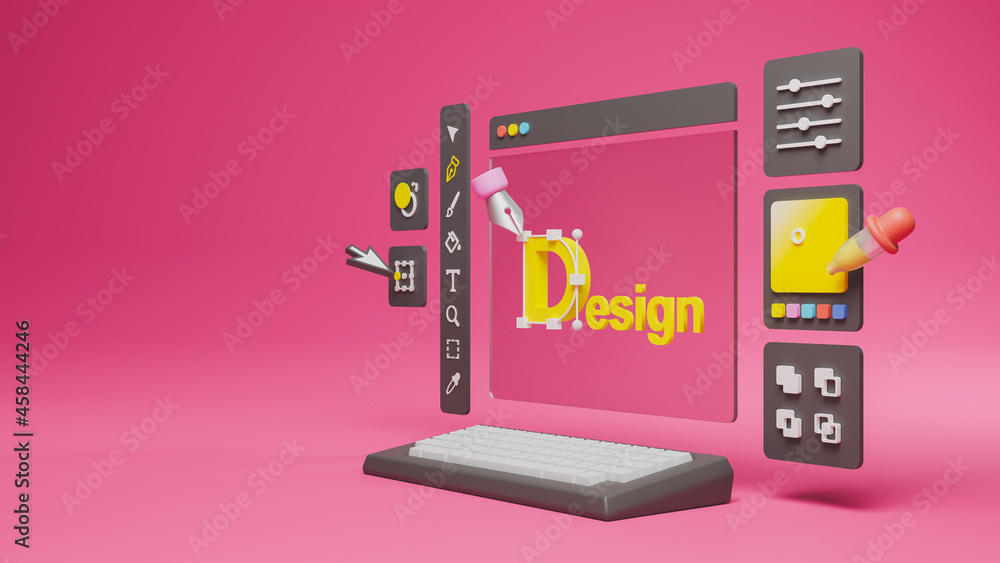 Fototapete graphic designer creative creator design logo artwork curve pen tool illustration equipment icons di