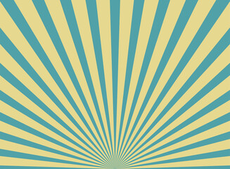 Sunlight retro horizontal background. Blue and yellow candy color burst background.