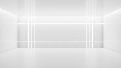 White clean empty architecture interior space room studio background wall display products minimalistic. 3d rendering.