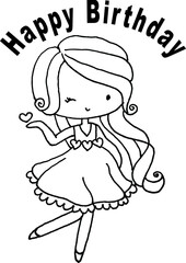 Vector illustration cute cartoon girl birthday card