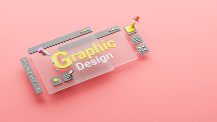 Graphic designer creative creator design logo artwork curve pen tool illustration equipment icons digital computer display workspace. Graphic design software. 3d rendering.