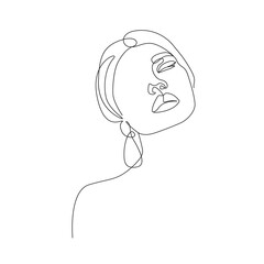 Woman Face Line Art Drawing. Abstract Female Head One Line Drawing for Wall Art, Fashion Prints, Posters. Art Sketch Print, Black And White Single Line Art, Feminine Poster. Vector EPS 10