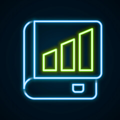 Glowing neon line Financial book icon isolated on black background. Colorful outline concept. Vector