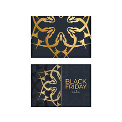 Dark blue black friday sale poster template with vintage gold pattern
