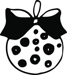 Christmas tree toy doodle. Vector ball for a Christmas tree with a bow and patterns.