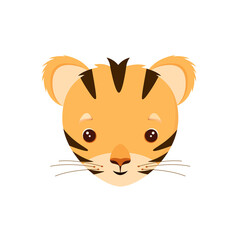 The head of a cute tiger on a white background in a cartoon style.