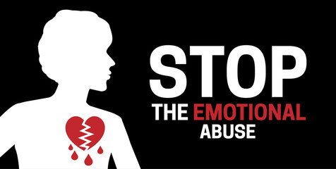 Stop Emotional Abuse Background Illustration with a Woman and Bleedig Hearth