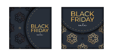 Template Poster For Black Friday in dark blue with vintage gold ornament