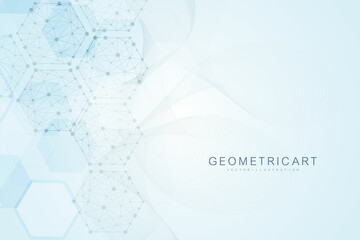 Fototapeta premium Science network pattern, connecting lines and dots. Technology hexagons structure or molecular connect elements