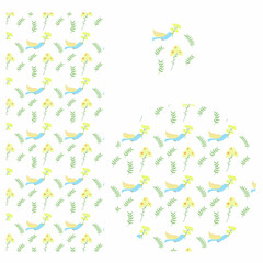 小鳥と葉っぱの可愛いパターンイラスト