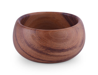 empty wood bowl on white background.