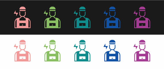Set Electrician technician engineer icon isolated on black and white background. Vector