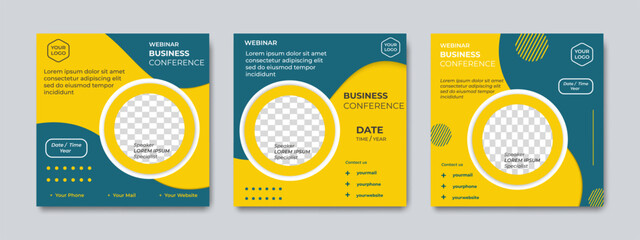 Set of minimalist social media post templates. Suitable for business webinars, business poster, business webinar, online classes and other online seminars.