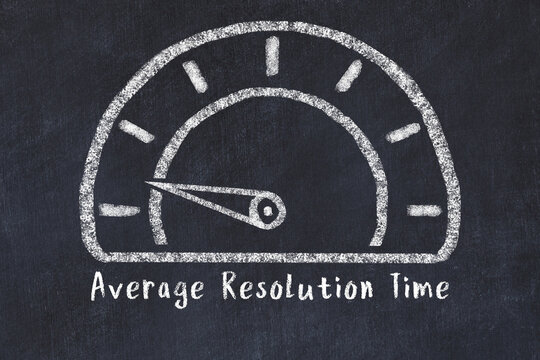 Chalk sketch of speedometer with low value and iscription Average Resolution Time. Concept of low logistics KPI