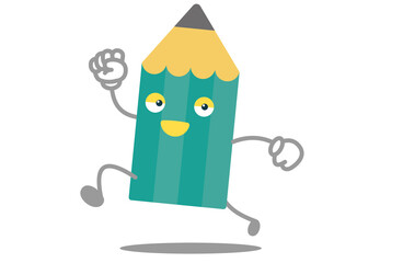かわいい鉛筆のキャラクターがジャンプしているベクターイラスト
