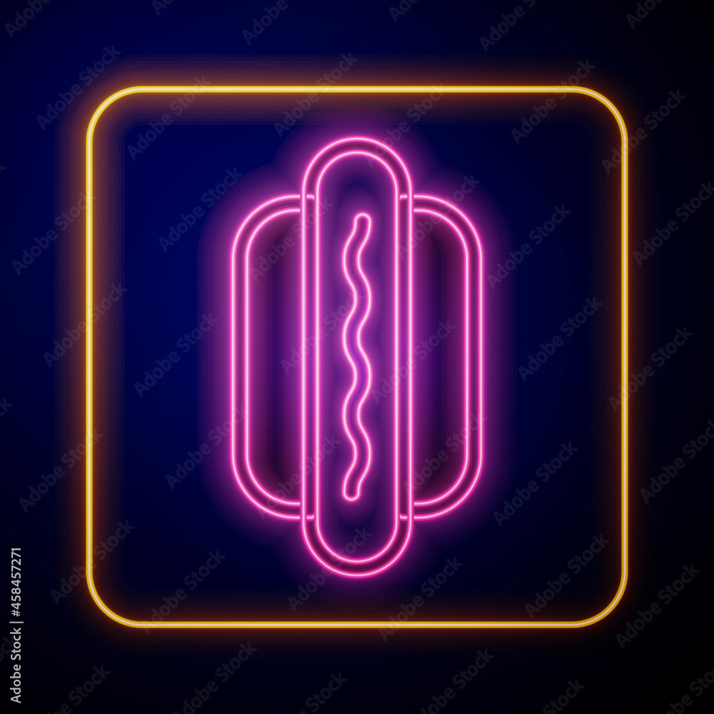 Wall mural Glowing neon Hotdog sandwich icon isolated on black background. Sausage icon. Fast food sign. Vector