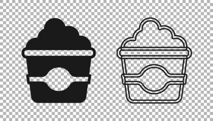 Black Popcorn in cardboard box icon isolated on transparent background. Popcorn bucket box. Vector