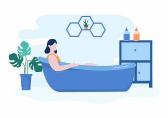 Obraz premium Relax at Home Vector Flat Illustration with People Relaxing in the Bathtub
