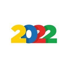 2022 happy new year symbol design. Vector illustration with colorful holiday label isolated on white background.