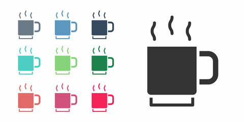 Black Coffee cup icon isolated on white background. Tea cup. Hot drink coffee. Set icons colorful. Vector