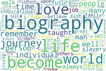 Word cloud of biography concept on white background
