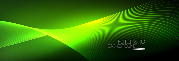 Abstract neon glowing light in the dark with waves. Shiny magic energy and motion concept, vector abstract wallpaper background