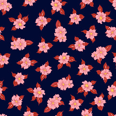vector seamless pattern contour floral  with opened leaves and buds on a contrasting background. Botanical illustration for fabrics, textiles, wallpapers, papers, backgrounds.