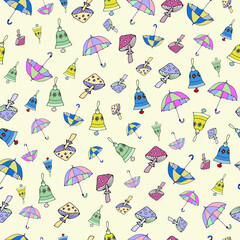 Hand-drawn seamless pattern. Vector illustration of a kids elements. Doodle style.