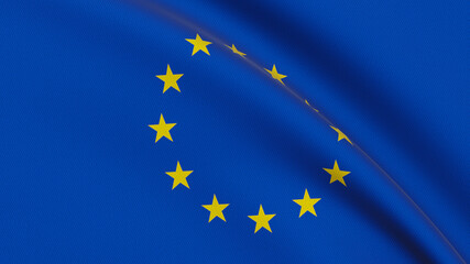 Flag of European Union. Close-up of a flying flag moved by the wind. 