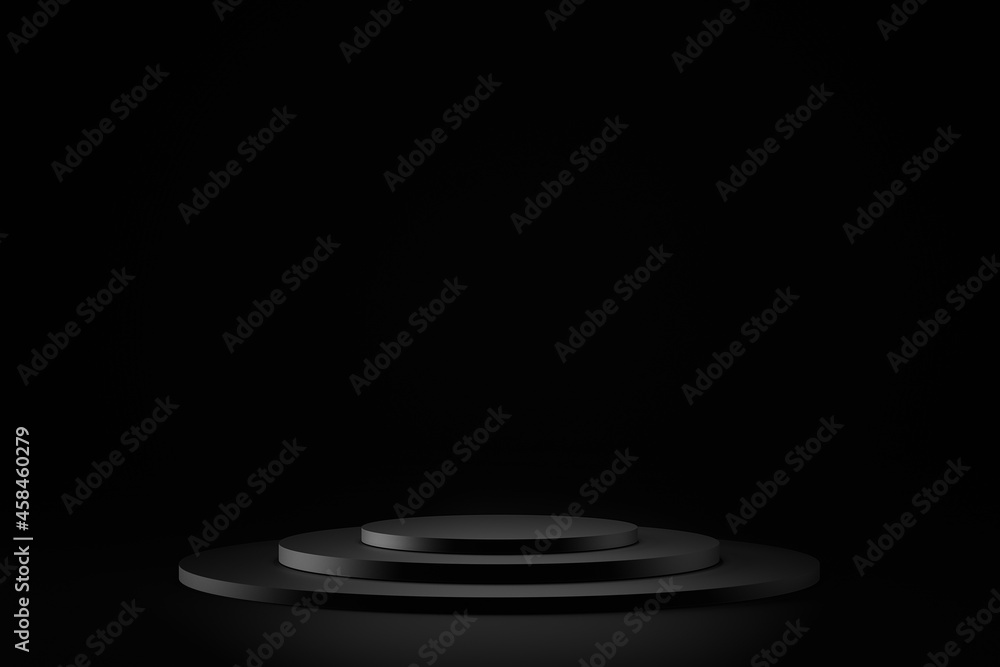 Poster 3d render of light circle podium on black background. abstract background with round pedestal. empty