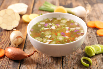 broth and vegetable in bowl
