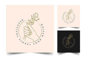 Botanical Hand Drawn collection Logo with Wild Flower and Leaves. Logo for spa and beauty salon, boutique, organic shop, wedding, floral designer, interior, photography, cosmetic. vector illustration
