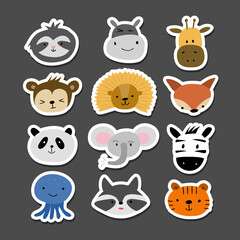 Animal Stickers Set. Childish Style. Collection for your design