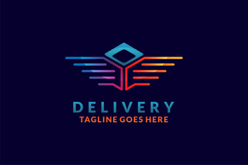 delivery logo design , colorful box with wings Flat Vector Business Logo Design Template Element.