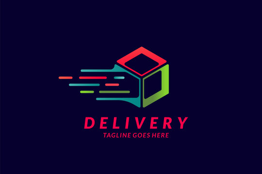 delivery logo design , colorful box with fast tail Flat Vector Business Logo Design Template Element.