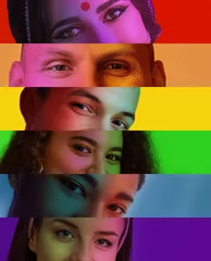 Foto op Plexiglas Group of people on colorful background. LGBT concept © Pixel-Shot