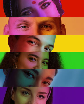 Group of people on colorful background. LGBT concept