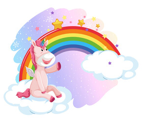 Obraz na płótnie Canvas Cute pegasus in the pastel sky with rainbow