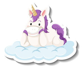 Obraz na płótnie Canvas Cute unicorn laying on the cloud on white background